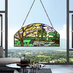 Stained Glass Window Hanging Handicraft 16 Tree Half Moon Glass Window Panel