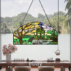 Stained Glass Window Hanging Handicraft 16 Tree Half Moon Glass Window Panel