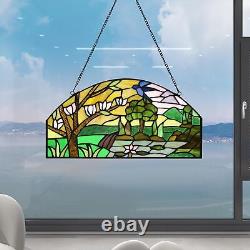 Stained Glass Window Hanging Handicraft 16 Tree Half Moon Glass Window Panel