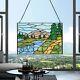 Stained Glass Window Hanging Handicraft Green Tree Rectangular Glass Window P