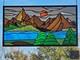 Stained Glass Window Hanging Mountain landscape 21.75 x12 ready to hang