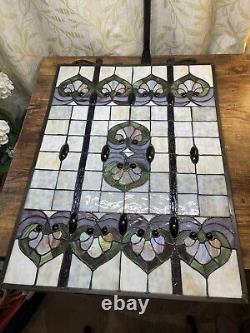 Stained Glass Window Hanging Panel Vintage With Hanging Chains 24 X 18