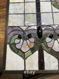 Stained Glass Window Hanging Panel Vintage With Hanging Chains 24 X 18