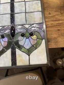 Stained Glass Window Hanging Panel Vintage With Hanging Chains 24 X 18