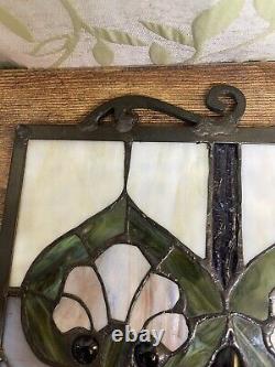 Stained Glass Window Hanging Panel Vintage With Hanging Chains 24 X 18