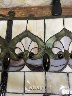 Stained Glass Window Hanging Panel Vintage With Hanging Chains 24 X 18