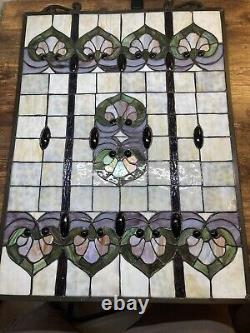 Stained Glass Window Hanging Panel Vintage With Hanging Chains 24 X 18