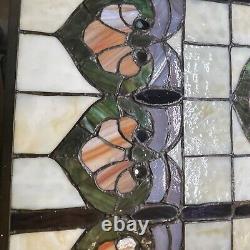 Stained Glass Window Hanging Panel Vintage With Hanging Chains 24 X 18