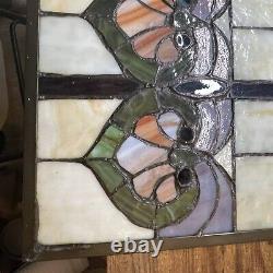 Stained Glass Window Hanging Panel Vintage With Hanging Chains 24 X 18