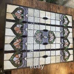 Stained Glass Window Hanging Panel Vintage With Hanging Chains 24 X 18