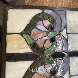 Stained Glass Window Hanging Panel Vintage With Hanging Chains 24 X 18