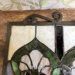 Stained Glass Window Hanging Panel Vintage With Hanging Chains 24 X 18