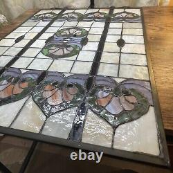 Stained Glass Window Hanging Panel Vintage With Hanging Chains 24 X 18