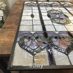 Stained Glass Window Hanging Panel Vintage With Hanging Chains 24 X 18