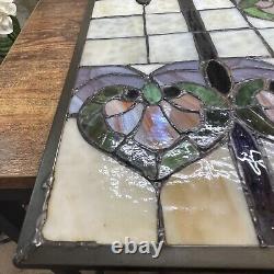 Stained Glass Window Hanging Panel Vintage With Hanging Chains 24 X 18