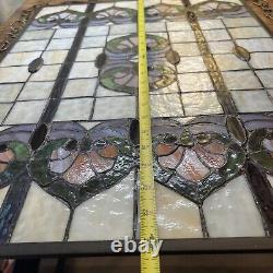 Stained Glass Window Hanging Panel Vintage With Hanging Chains 24 X 18