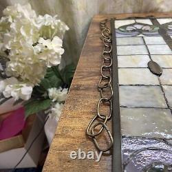 Stained Glass Window Hanging Panel Vintage With Hanging Chains 24 X 18