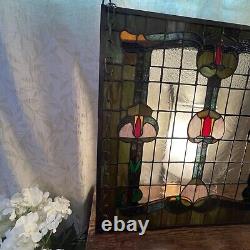 Stained Glass Window Hanging Panel Vintage With Hanging Chains 24 X 24