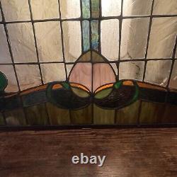 Stained Glass Window Hanging Panel Vintage With Hanging Chains 24 X 24