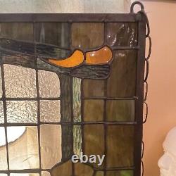 Stained Glass Window Hanging Panel Vintage With Hanging Chains 24 X 24