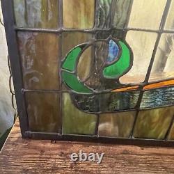 Stained Glass Window Hanging Panel Vintage With Hanging Chains 24 X 24