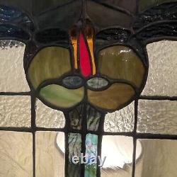 Stained Glass Window Hanging Panel Vintage With Hanging Chains 24 X 24