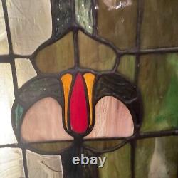 Stained Glass Window Hanging Panel Vintage With Hanging Chains 24 X 24