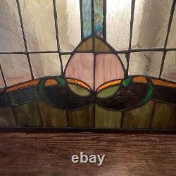 Stained Glass Window Hanging Panel Vintage With Hanging Chains 24 X 24