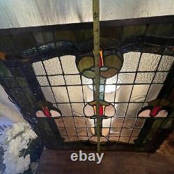 Stained Glass Window Hanging Panel Vintage With Hanging Chains 24 X 24