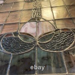 Stained Glass Window Hanging Panel Vintage With Hanging Chains 24 X 24