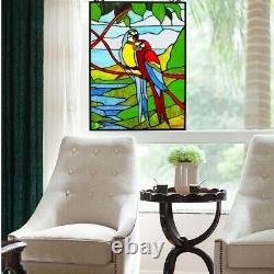 Stained Glass Window Macaw Love Birds Tiffany Style Window Panel 18 W x 25 H