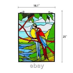 Stained Glass Window Macaw Love Birds Tiffany Style Window Panel 18 W x 25 H
