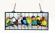 Stained Glass Window Panel 10.5 x 25.5 Singing Birds on Wire Tiffany Style