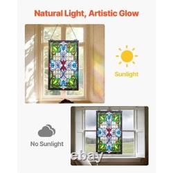 Stained Glass Window Panel, 17 x 29 in, Tiffany Style Hanging Transom Window Pan