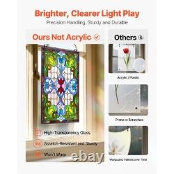 Stained Glass Window Panel, 17 x 29 in, Tiffany Style Hanging Transom Window Pan