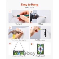 Stained Glass Window Panel, 17 x 29 in, Tiffany Style Hanging Transom Window Pan