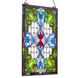 Stained Glass Window Panel, 17 x 29 in, Tiffany Style Hanging Transom Window Pan