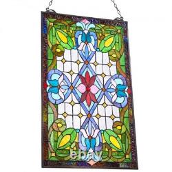 Stained Glass Window Panel, 17 x 29 in, Tiffany Style Hanging Transom Window Pan