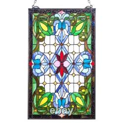 Stained Glass Window Panel, 17x29 in, Tiffany Style Hanging Transom Window