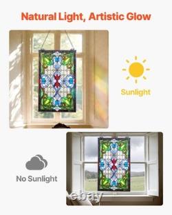 Stained Glass Window Panel, 17x29 in, Tiffany Style Hanging Transom Window