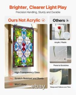 Stained Glass Window Panel, 17x29 in, Tiffany Style Hanging Transom Window