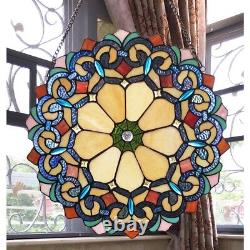 Stained Glass Window Panel 18 Diameter Handcrafted Victorian Tiffany Style