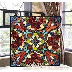 Stained Glass Window Panel 20 W x 20 H Handcrafted Victorian Tiffany Style