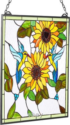Stained Glass Window Panel, 20 X 20 In, Tiffany Style Hanging Transom