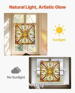 Stained Glass Window Panel, 20 X 21 In, Tiffany Style Hanging Transom Window
