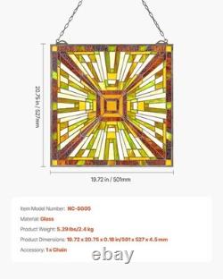 Stained Glass Window Panel, 20 X 21 In, Tiffany Style Hanging Transom Window