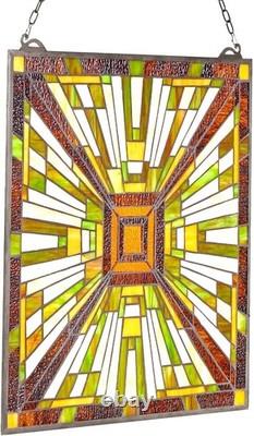 Stained Glass Window Panel, 20 X 21 In, Tiffany Style Hanging Transom Window
