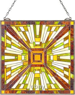 Stained Glass Window Panel, 20 X 21 In, Tiffany Style Hanging Transom Window Pan