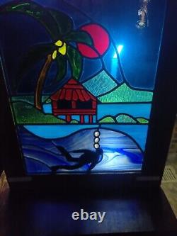 Stained Glass Window Panel 21 X 17 Diver Tropical Sun Paradise Framed Island