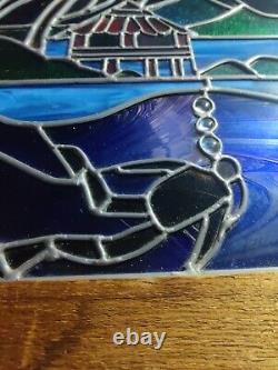 Stained Glass Window Panel 21 X 17 Diver Tropical Sun Paradise Framed Island